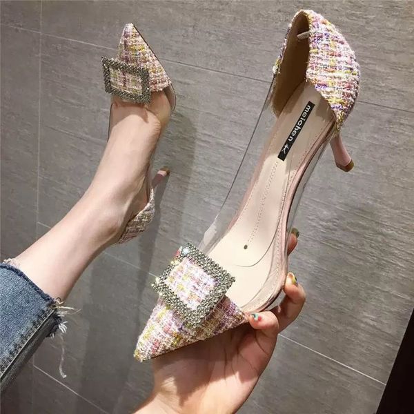 

transparent diamond sandals shine cap toe heels fine tip with the empty women's singles shoes summer crystal fairy wind 36-40, Black
