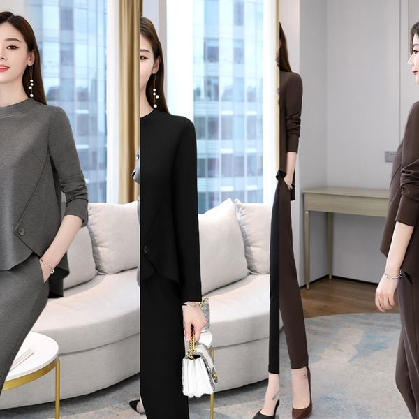 

2020 осень новых женщин моды темперамент коммутирующих элегантный показ двух частей женщин suitautumn костюм костюм в тумане девушки egvbi, Gray