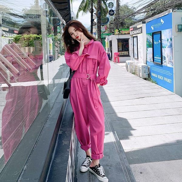 

2020 autumn new women's korean loose jumpsuit bf wide leg pants chic long sleeve tooling denim jumpsuit1, Black;white