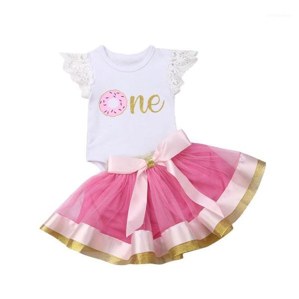 

clothing sets born toddler baby girl clothes one letter print romper +lace tutu tulle skirt outfits set1, White