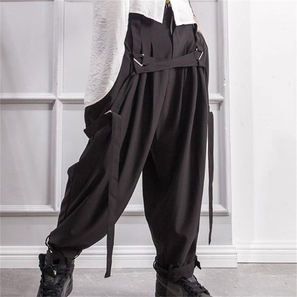 

men's pants men's trousers casual spring and autumn slacks lantern belt adjustable design foot strap yamamoto style1, Black
