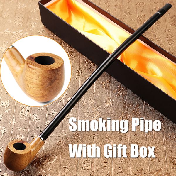 

43fgpipe smoking 15.7'' wooden tobacco cigarettes ciga pipes long handle w/ gift box