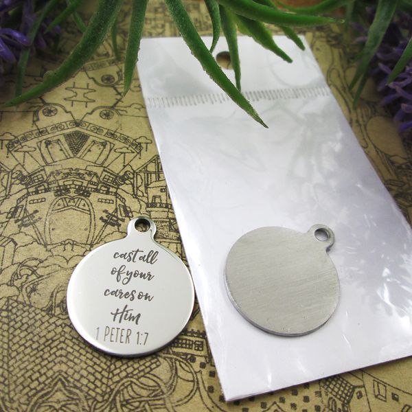 

40pcs--"cast all of your cares on him 1 peter 1:7"stainless steel charms more style for choosing diy charms pendants for necklace, Bronze;silver