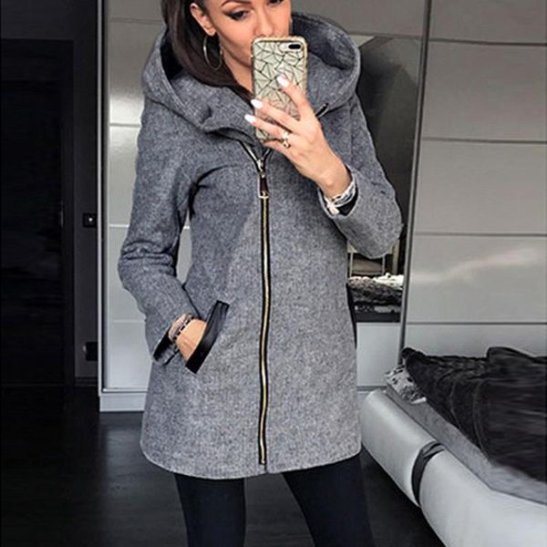 

women's jackets fashion pockets slim jacket coat casual hooded warm zipper overcoat streetwear female winter long sleeve womens outerwe, Black;brown