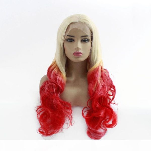 

natural long body wave three tones color heat resistant synthetic lace front wigs cosplay party makeup synthetic wigs for women, Black