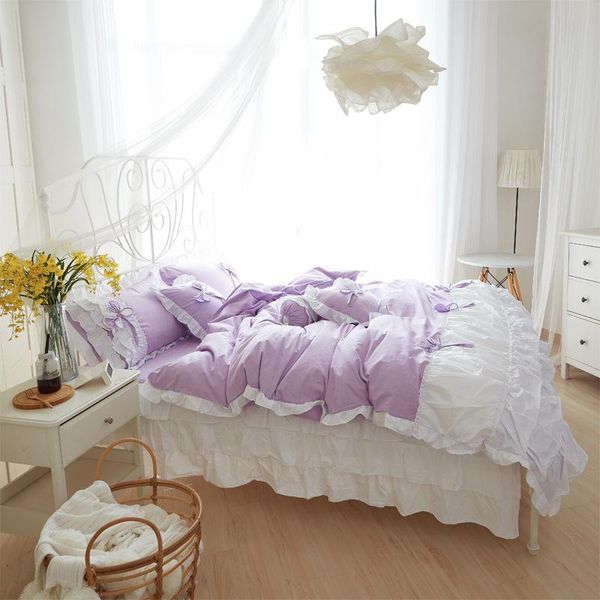

13372 cotton 100% pure lace princess bedding set bedskirt pillowcases duvet cover full  king size home textiles