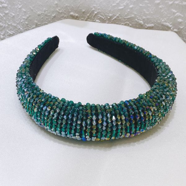 

european and american high-grade baroque string zhuhai cotton hair hoop simple crystal wide hair hoop fashion handmade beaded hair ornaments