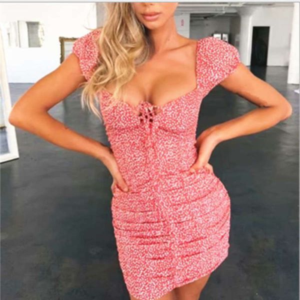 

dress 2020 summer new women's bubble sleeve resort style chest lace up hip skirt, Black;gray