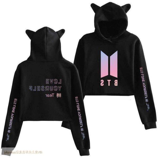 

designer style bts around cat ear crop cut hoodie black friday 2021 deals, White