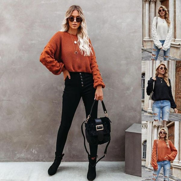 

sweater ladies plus size fashion short round neck knit loose long sleeve sweater1, White;black