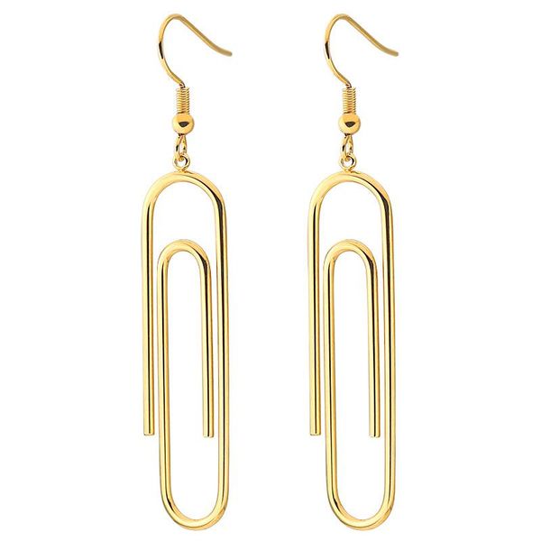 

charm korean fashion tassel asymmetric earrings for women titanium steel twisted paper clip ear hook simple earring party jewelry gift, Golden