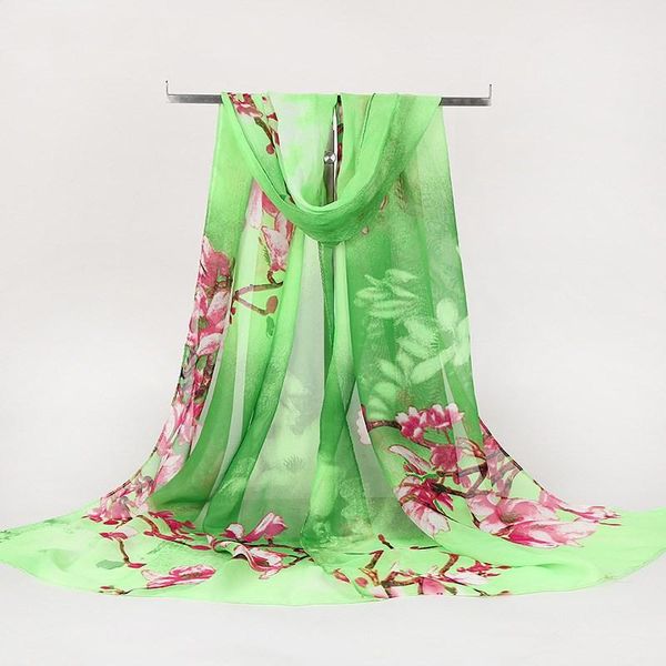 

160*50cm Spring and Summer Print Woman Scarf Oversized Chiffon Leaves Scarf Women Pareo Wrap holiday Sunscreen Long Cape, Blue;gray