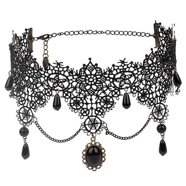 

chokers gothic lace necklace classic vintage choker clavicle collar pendant jewelry women party gift, Golden;silver