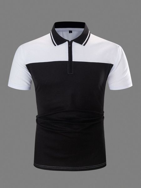 

men color block half zip polo shirt m4ck#, White;black