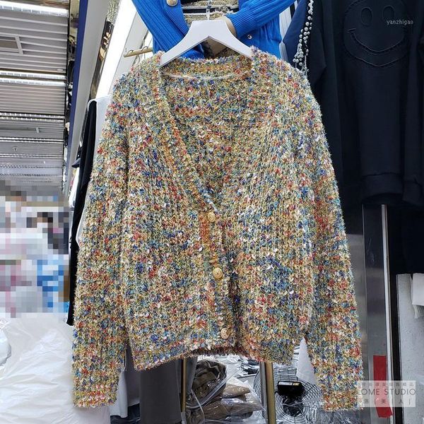 

french new women v neck knitted cardigan fashion chic rainbow colors autumn sweater coat v-neck loose jumper for ladies sa109s501, White