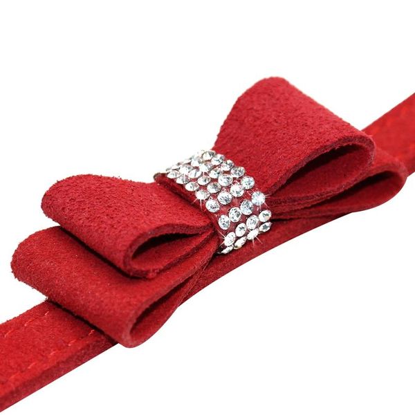 

seude leather dog leash rope small medium dogs walking lead leashes strap bling rhinestone bowknot accessories pet suppl sqcrix