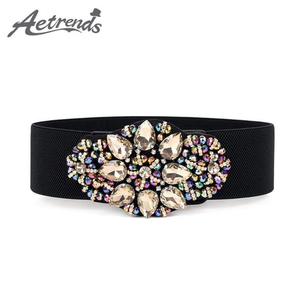 

belts [aetrends] women crystal elastic waist rhinestone wide cinch belt for dress d-0118, Black;brown