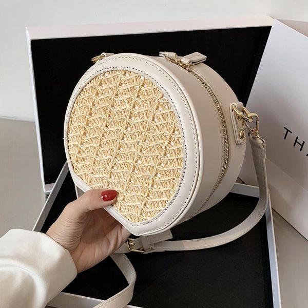 

cross body straw round crossbody bag 2021 summer high-quality pu leather women's designer handbag small travel shoulder messenger