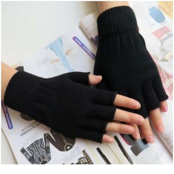 

fingerless glove pure color elastic knitted half finger mittens soft warm winter convenient touch screen typin sqclfy, Black