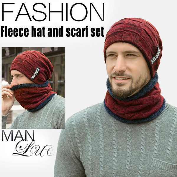 

hats, scarves & gloves sets 2021 winter beanie hat scarf set thick fleece lined warm knit ski hats for men boy aic88, Blue;gray