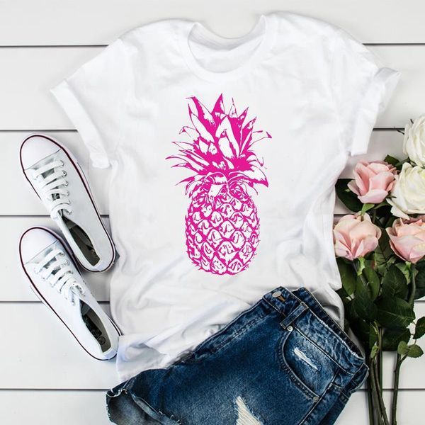 

women sweet fashion pineapple fruits printed summer shirt ladies t-shirts harajuku t graphic female casual tee t-shirt, White