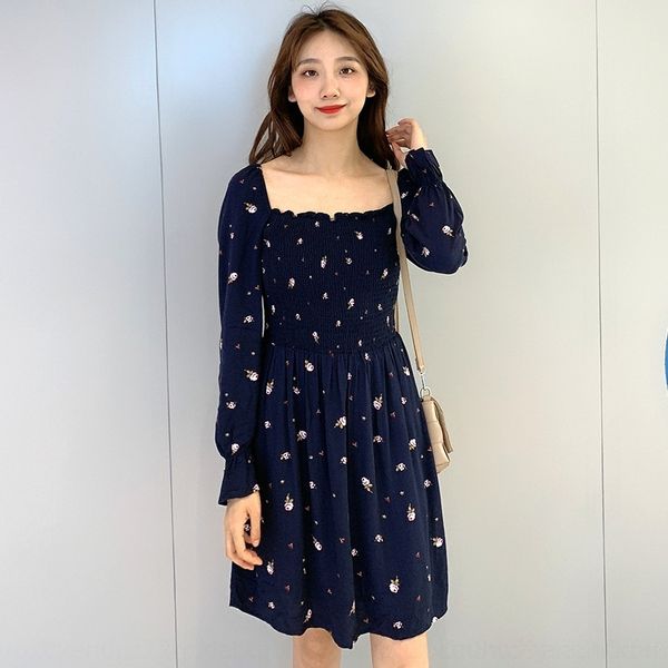 

1avse new dress square collar floral flower shows thin goddess style fashion waist fashionable and comfortable square collar comfort skirt c, Black;gray