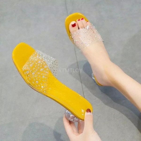 

Summer Clear Transparent Slippers Peep Toe Med Heels Female Colorful Women Shoes Mules Slides Ladies Shoes Zapato Mujer #xG1e