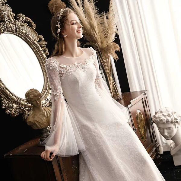 

2021 new flowers 3d lace light mariee bride dressed novia robe soiree 7umw, Blue;red