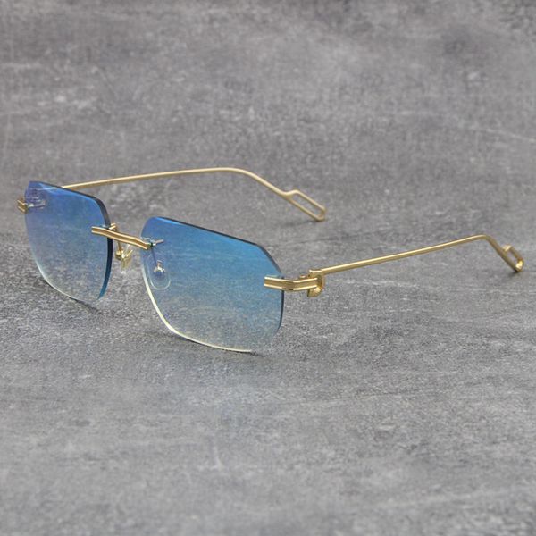 

wholesale metal man woman frames square eyeglasses men women rimless sunglasses 18k gold frame vintage sun glasses blue mens eyewear uv400 l, White;black