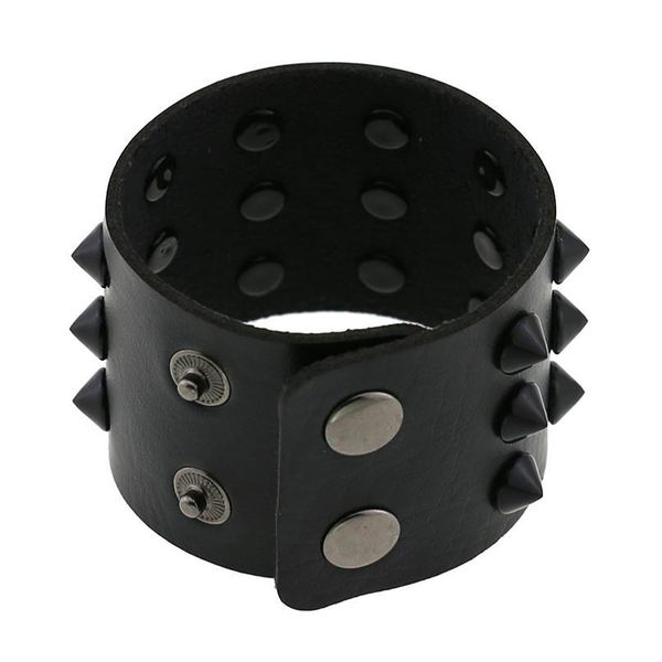 

spikes rivet stud wide cuff leather punk gothic rock bangle bracelet fashion pu leather bracelet women men qylqot, White