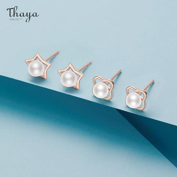 

stud thaya s925 silver star pearl earrings rose gold handmade earring for women 2021 fine jewelry gift, Golden;silver