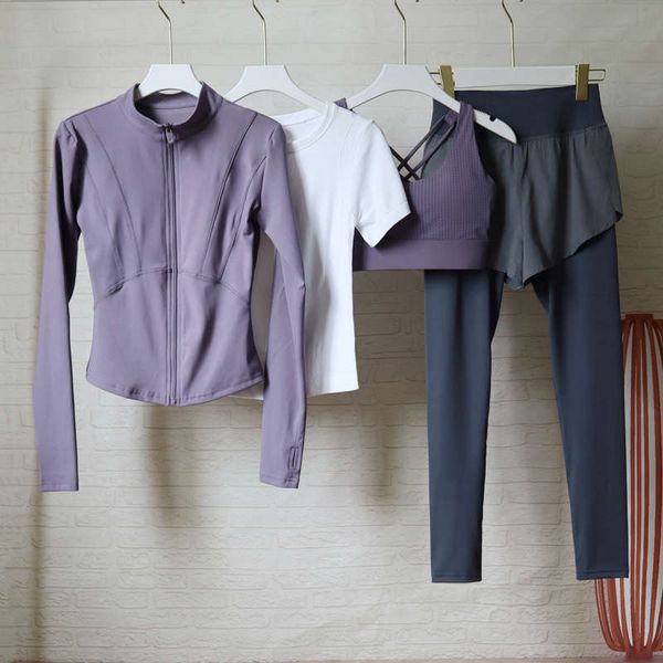 

autumn and winter long sleeve yoga suit women's fast drying slim tight professional high end fashion running clothes beginners, Gray