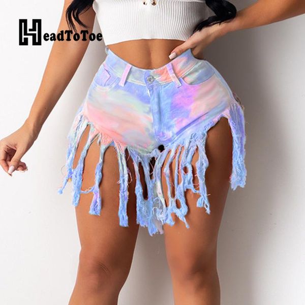 

fashion women gradient color tassel design casual denim shorts, White;black