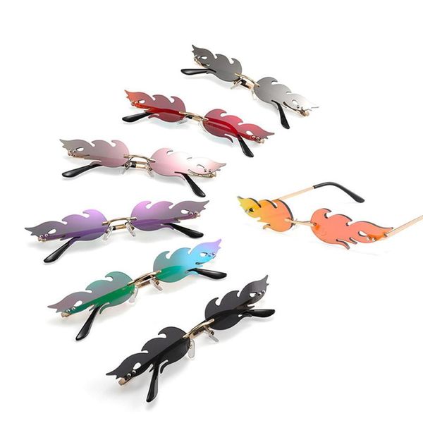 

men sun women newfashion rimless wave fire glasses flame uv 400 eyewear luxury trending narrow sunglasses dropshipping7
