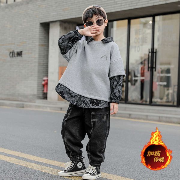 

sweater with thickened boys' plush wear 2020 new korean sle mid autumn and winter underpants children's fashion qdv9, Black
