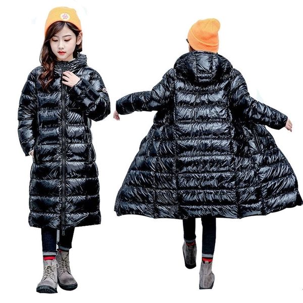 

3-14 years winter coats 2020 girls boys down winter black/red long jacket windproof snowsuit jacket outdoor hooded kids thicken lj201017, Blue;gray