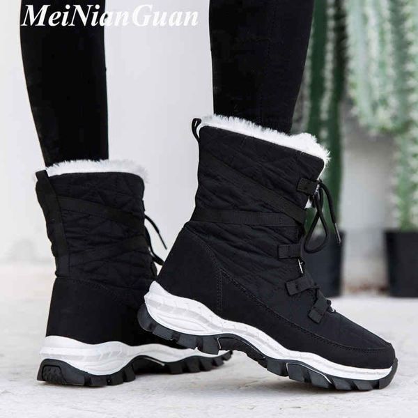 

плюшевые сапоги зимние женщины зима 2020 теплее снег ботинка моды женская обувь high top женский walking обуви большой размер e8, Black