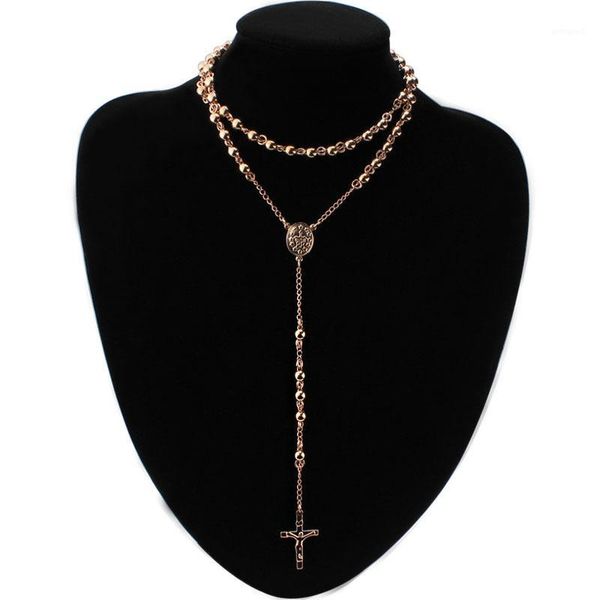 

chains tisnium fashionable stainless steel lady's necklace cross pendant sweater chain woman round pearl rose gold jewelry1, Silver