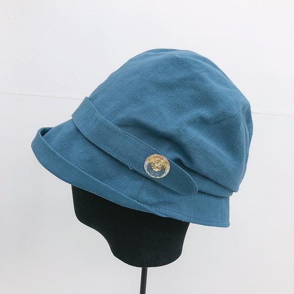 

2021 new spring summer light and breathable cotton and linen fisherman hat curled sunhat fashionable street outdoor bucket hats, Blue;gray
