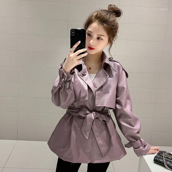 

2020 new spring women's loose washed pu leather jacket turndown collar motorcycle black coats short female faux leather jackets1