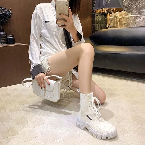 

ankle boots for women 2020 autumn motorcycle boots thick heel platform shoes woman slip on round toe fashion martin, Black