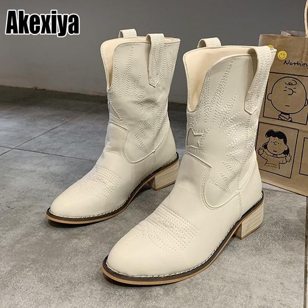 

2020 women boots pu leather wedge med heels ankle boots round toe winter cowboy fashion western black p070