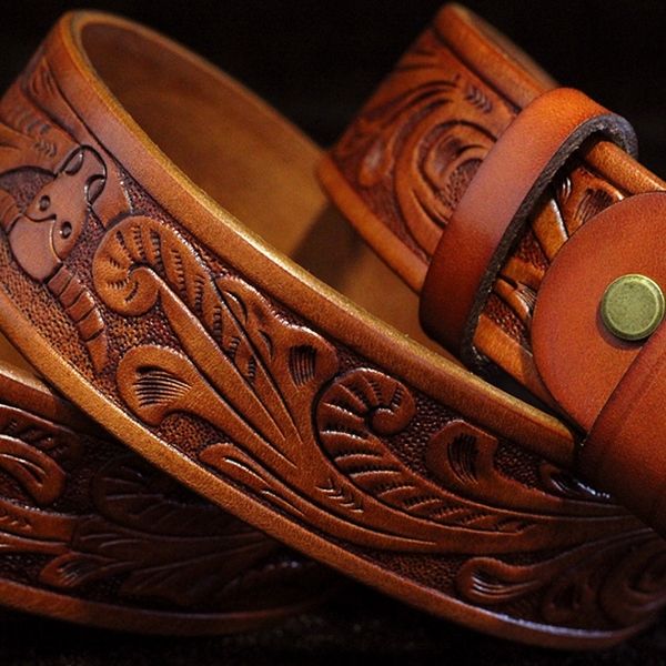 

hvru1 2020 new embossed first layer cowhide tanned pin pin belt vegetable mk4aq leather casual belt pinmen's, Black;brown