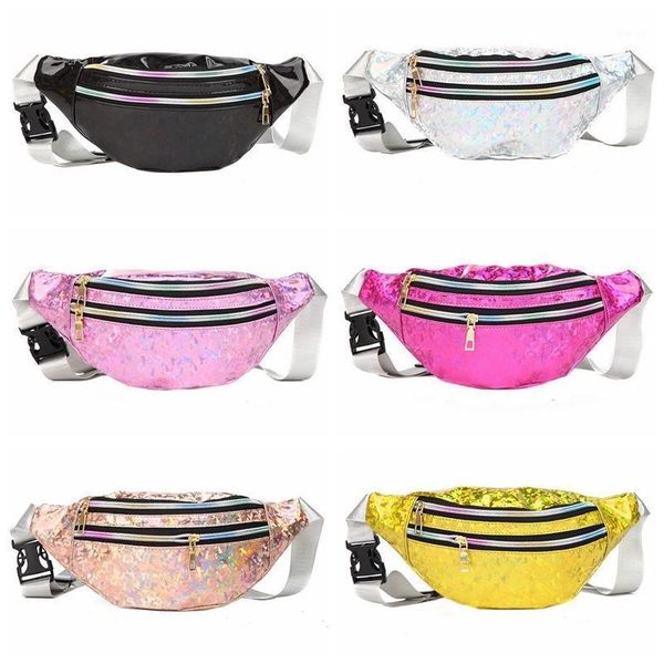 

holographic waist bags pocket female holographic fanny pack pink silver sequined pouch belt hologram waist pack for women1