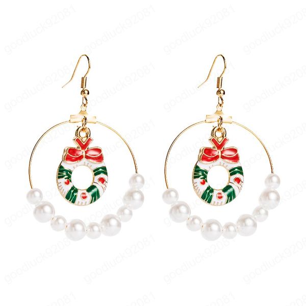 Eleganti orecchini pendenti con ancora a goccia d'olio di Natale Orecchini pendenti a cerchio grande con perle simulate vintage Regali di Natale per ragazze