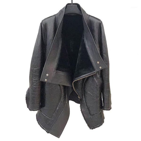 

genuine sheepskin leather fur jacket new fashion women sheep fur jacket big size overcoat1, Black