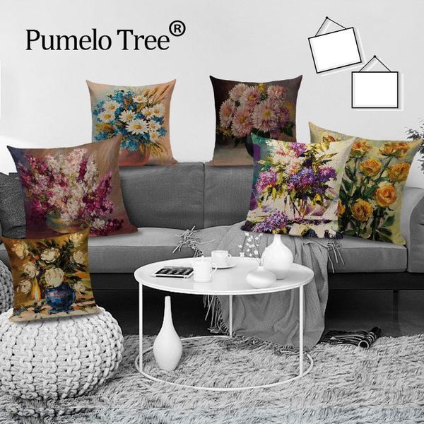 

retro flower throw pillow case gogh cushion covers oil painting cases cushions linen home decor sofa cover capa de almofada
