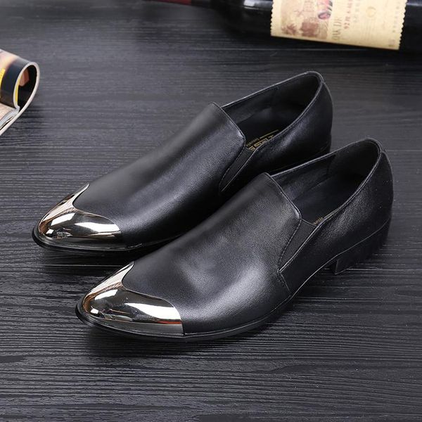 

christia bella fashion black large size metal pointed toe men's genuine leather shoes business dress male british style shoes