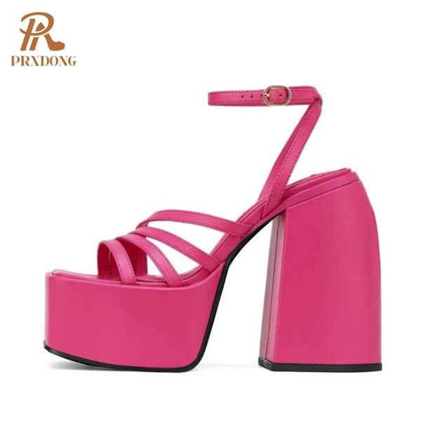 

high heel sandals thick platform female slippers buckle strap dress office ladies wedding microfiber leather 42 220308, Black