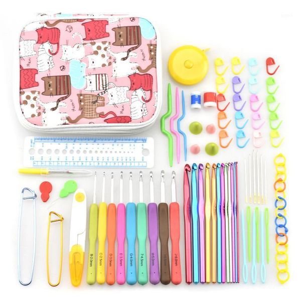 

91pcs aluminium crochet hooks knit colorful crochet needle set sweater knitting needls set diy clothes scarf with bag1, Black